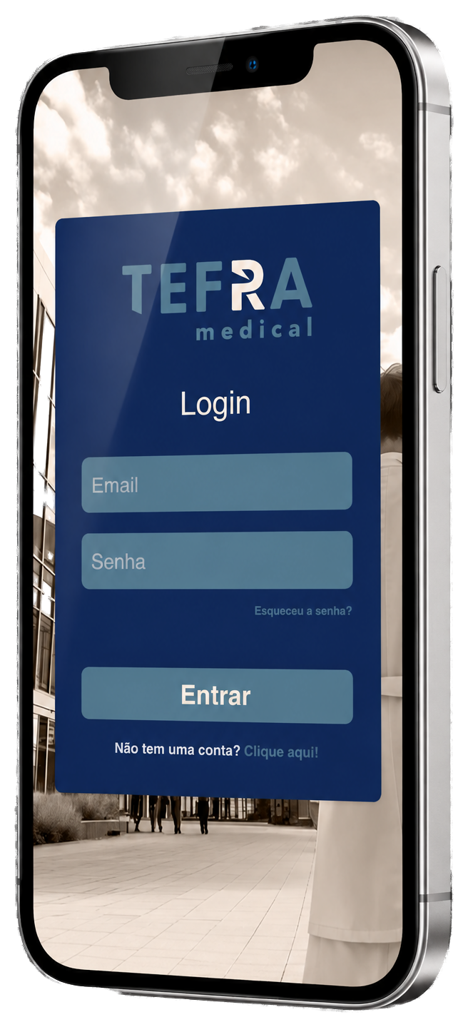 TEFRA Medical no celular na tela de login
